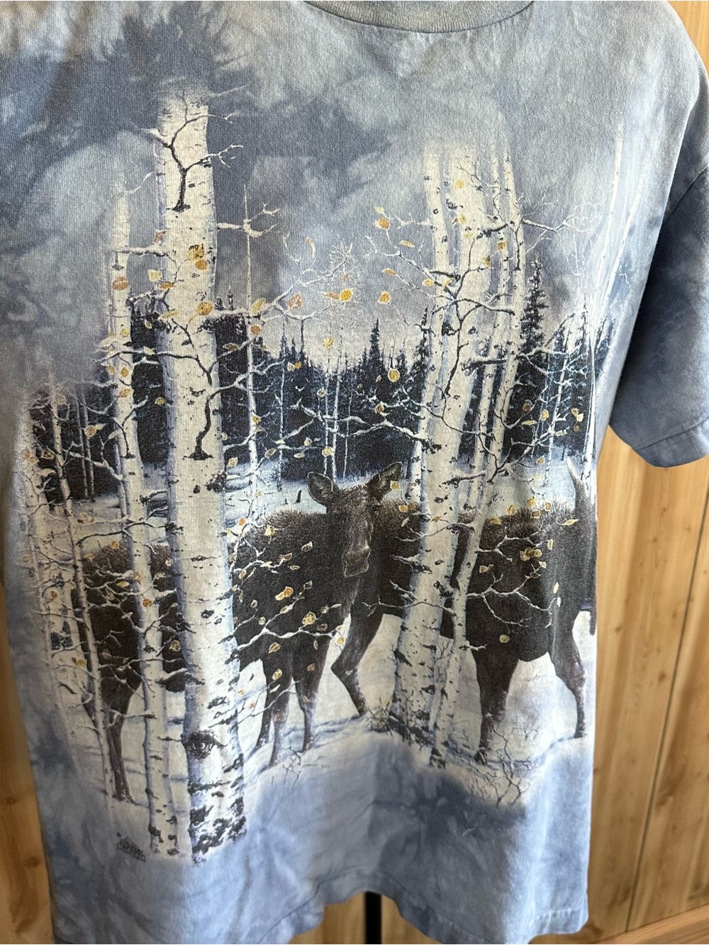 The Mountain 90s Vintage Men's Light Blue Moose Woodland Graphic Tee USA - Picture 2 of 6